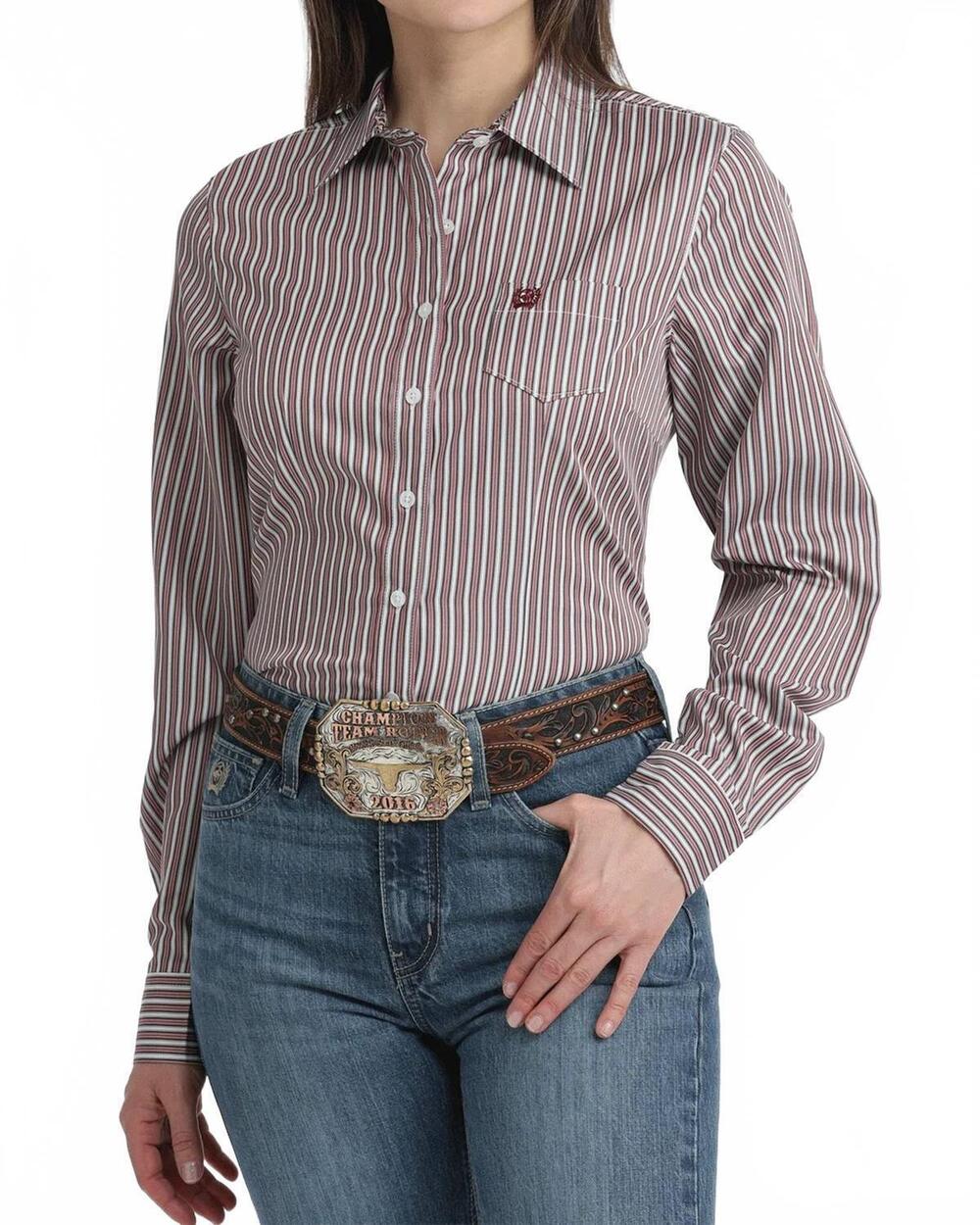NEW CINCH arena fit button-down western shirt in mulberry stripe